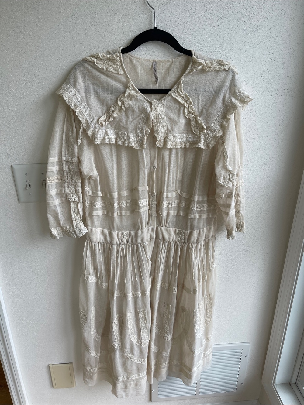 Magnolia Pearl Cream Lace-Trim Button Dress